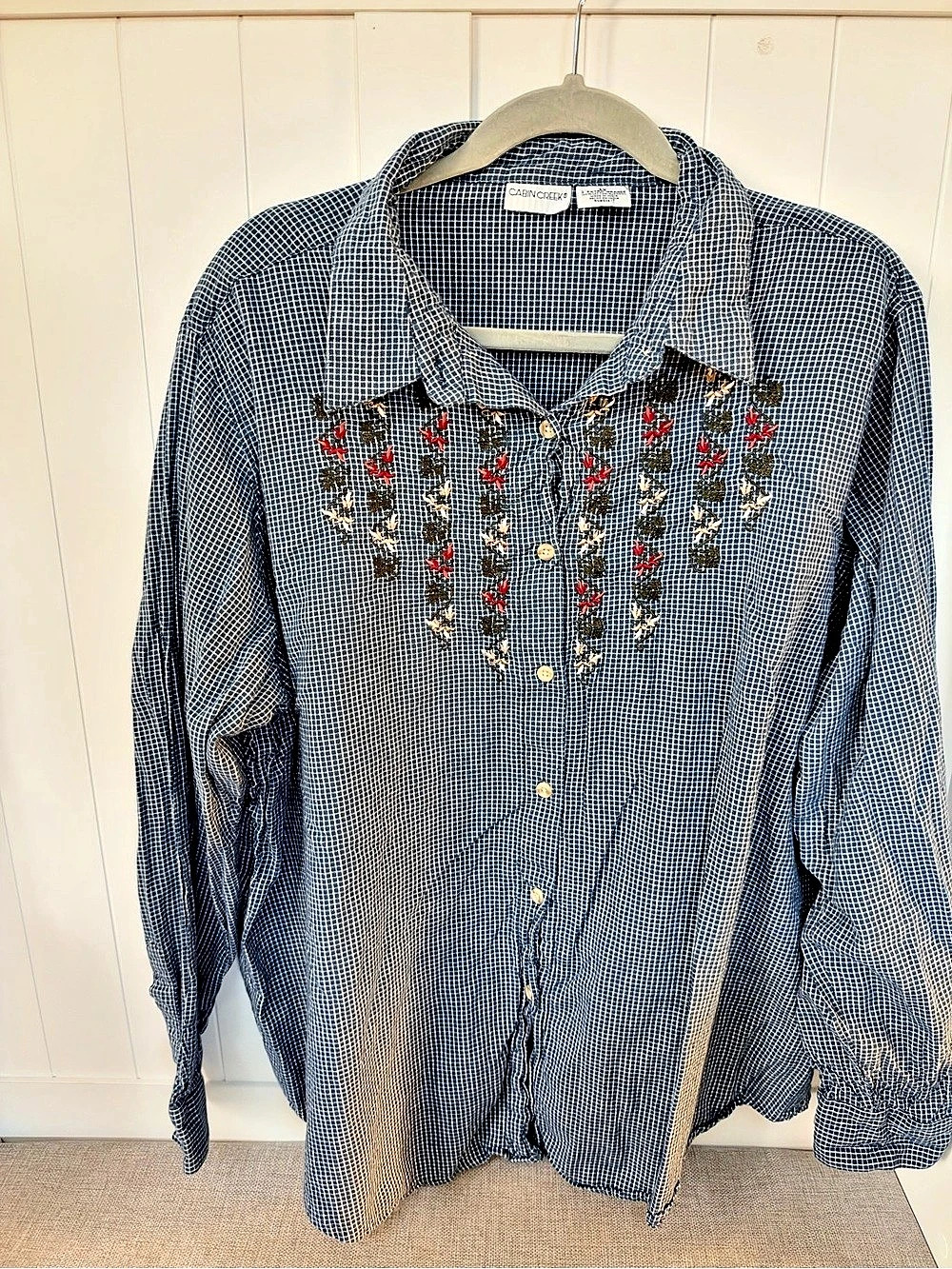 Vintage Cabin Creek Embroidered Checkered Shirt Blue & White Size 3X
